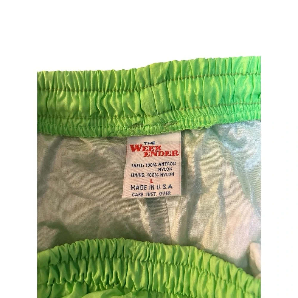 Vintage 80s Weekender USA Neon Green Nylon Swim Shorts Trunks Mens Large